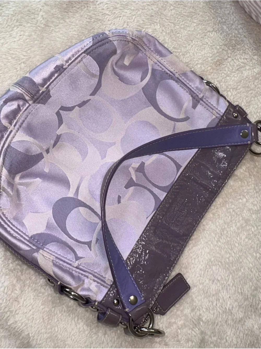 Vintage Coach Lavender Satin Signature Shoulder Bag